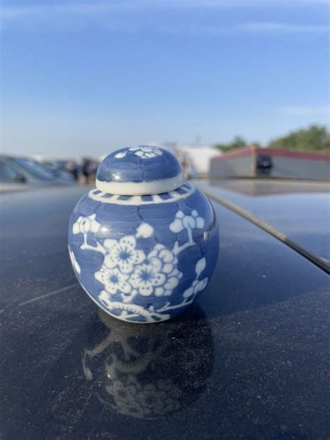 ANTIQUE 19th C CHINESE PRUNUS BLOSSOM GINGER JAR 15cm Tall 2 BLUE