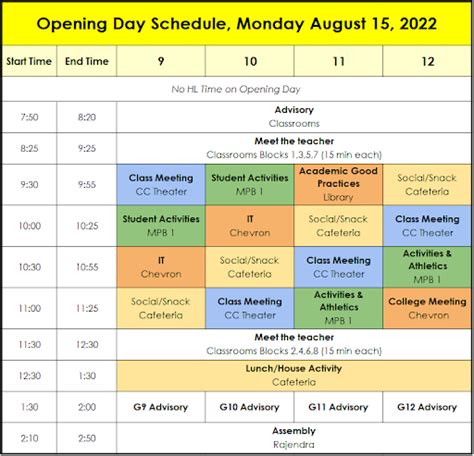 First Day Schedule For Hs