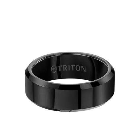 8mm Tungsten Carbide Ring Bright Finish And Bevel Edge Triton Jewelry