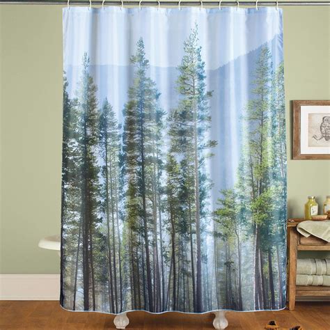 Pine Forest Scene Shower Curtain Curtains Discount Home Decor Shower Curtain Sets