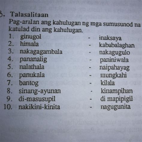 Talasalitaanpag Aralan Ang Kahulugan Ng Mga Sumusunod Na Salita Umisip