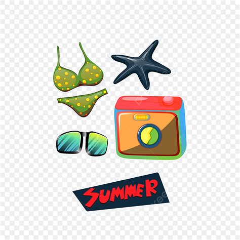Summer Sticker Set With Bikini Starfish Camera And Sunglasses Summer Sticker Set Summer Hot