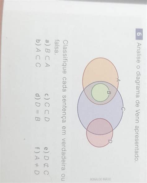 6 Analise O Diagrama De Venn Apresentado Classifique Cada Sentença Em