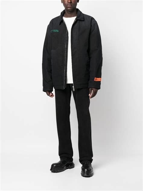 Heron Preston Logo Embroidered Denim Jacket Black Farfetch Uk