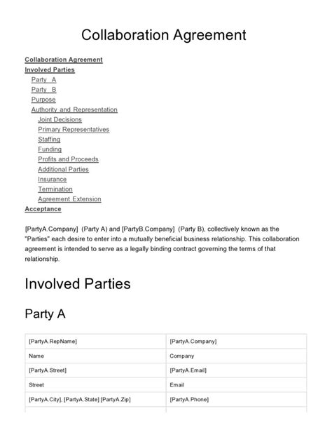 Free Collaboration Agreements Contract Samples
