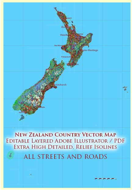 New Zealand Complete Country Pdf Vector Map Extra High Detailed Street