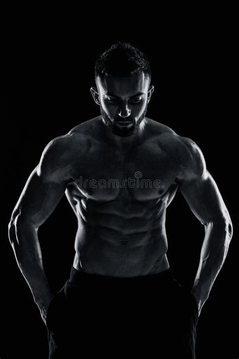 Image Of Very Muscular Man Posing With Naked Torso Stock Image Image