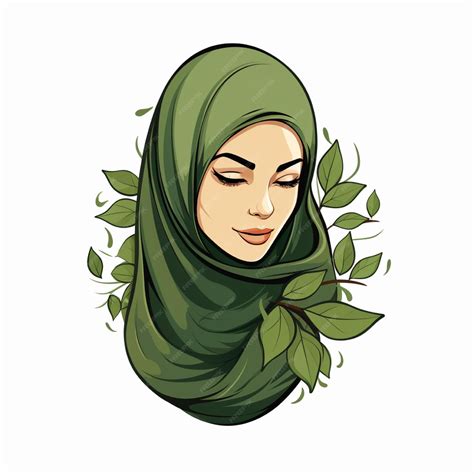 Premium Photo Muslim Hijabi Women With Leaf Handdrawn Line Art