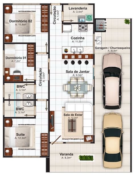 10 Plantas De Casas Térreas Com 3 Quartos