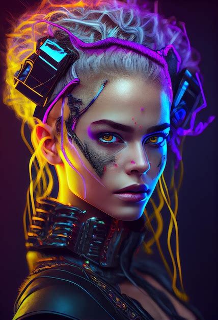 Premium Ai Image Photo Cyberpunk Woman Portrait Futuristic Neon Style