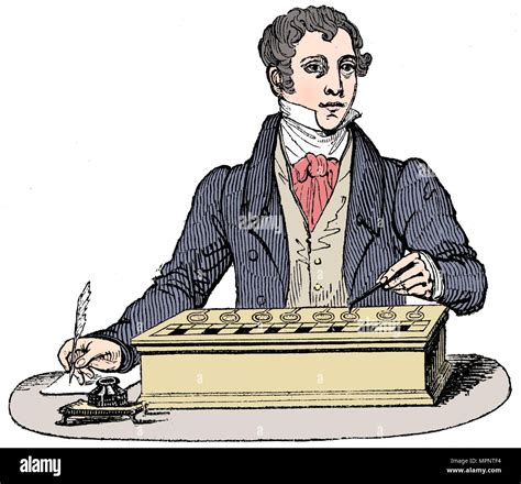 Clerk using a Pascal adding machine, 1835. Artist: Unknown Stock Photo - Alamy