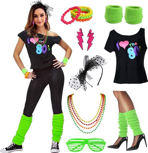 FUNDAISY Womens I Love The 80 S Disco 80s Costume Outfit Accessories S