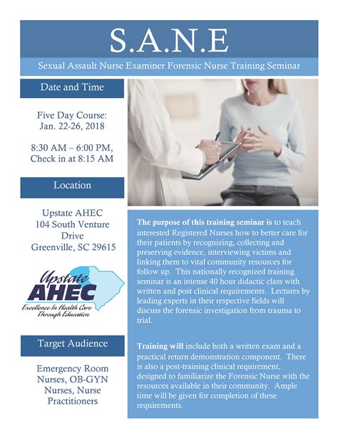 S A N E Sexual Assault Nurse Examiner Forensic Nurse Training Seminar Jan 22 26 Upstate Ahec