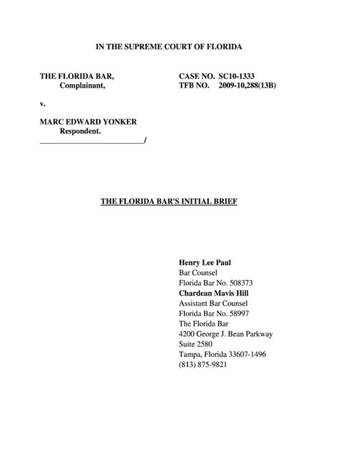 Fillable Online Archive Law Fsu The Florida Bar39S Initial Brief