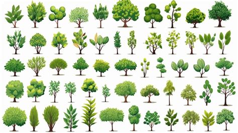 Premium Vector A Collection Of Trees And Shrubs Vector Art Illustration