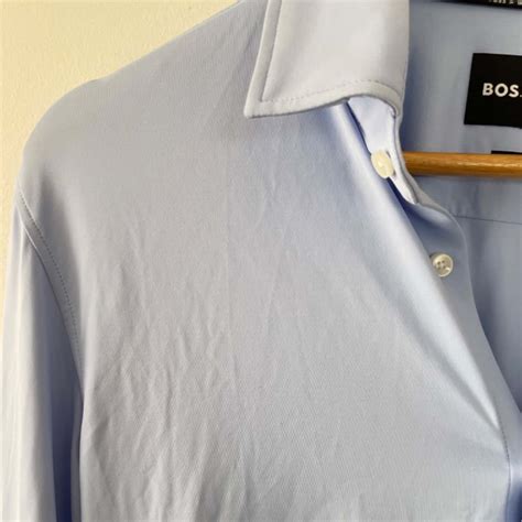 Boss Hugo Boss Light Blue Slim Fit Long Sleeve Polyamide Shirt Size M S