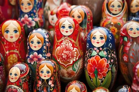 Premium Photo A Pile Of Traditional Russian Nesting Dolls