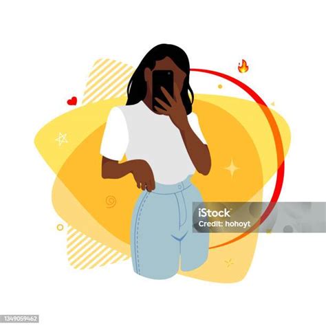 Teen Girl In Casual Outfit Taking Mirror Selfie Vector Illustration向量圖形