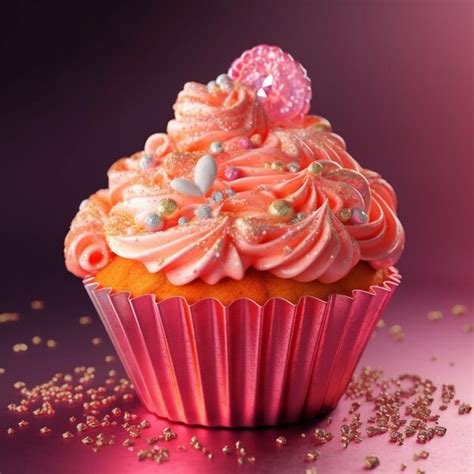 Premium Ai Image A Pink Cupcake With Pink Frosting And A Heart On Top