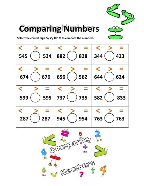 Comparing Numbers Worksheets Grade 4