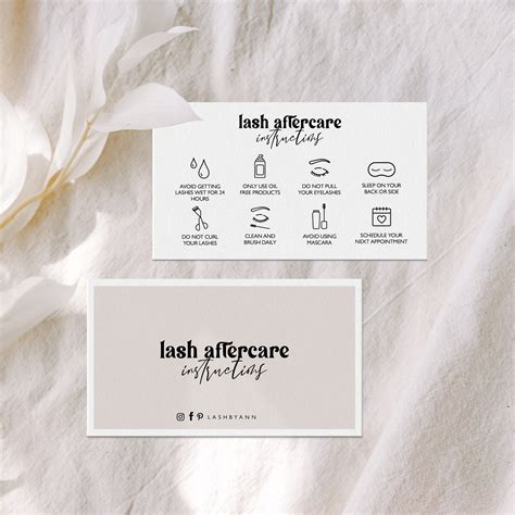 Lash Aftercare Card Template Editable Lash Business Card Lash