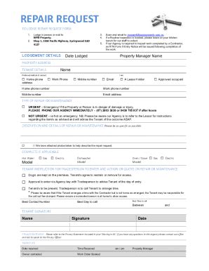 Fillable Online Repair Request Form Brisbane Docx Fax Email Print