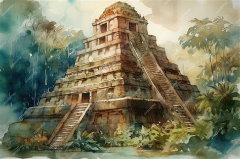 Premium AI Image | Painting from a watercolor drawing of an Aztec ...