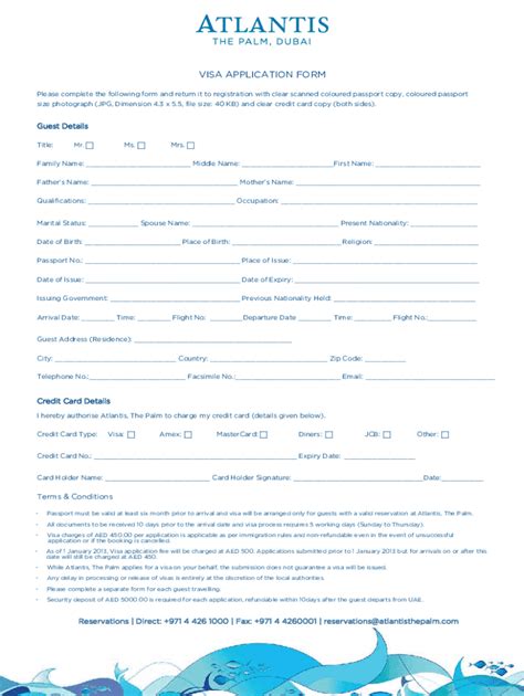 Fillable Online Atlantis Visa Application Form Resume Fax Email Print