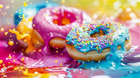 Premium Photo Vibrant Donuts With Colorful Sprinkles And Splash