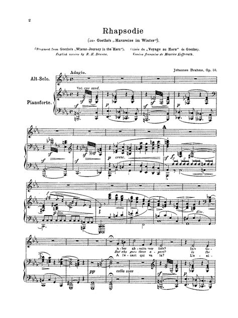 Alto Rhapsody Op Brahms Johannes Imslp Free Sheet Music Pdf