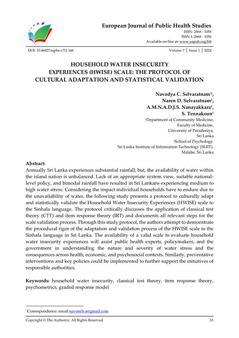 Pdf Household Water Insecurity Experiences Hwise Scale The Protocol Of Cultural Adaptation