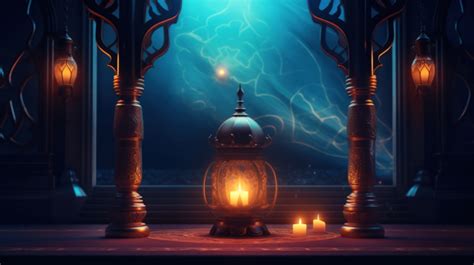 Islamic Background With Glowing Illustrations Of Ramadan Writing Eid