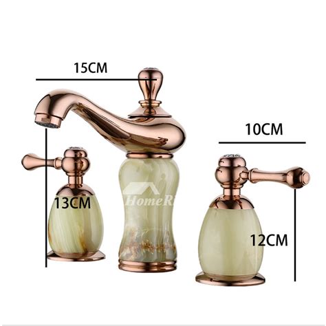 Rose Gold Faucet 3 Hole Polished Bathroom Jade Brass Faucets For Vessel