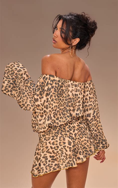 Leopard Chiffon One Shoulder Floaty Skort Romper Jumpsuits And Rompers