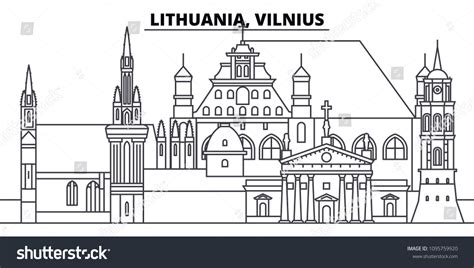 Vektor Stok Lithuania Vilnius Line Skyline Vector Illustration Tanpa