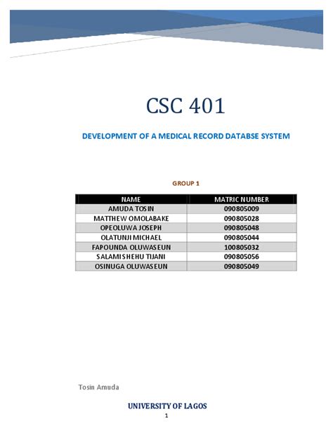 A Medical Record Database System Tosin Amuda
