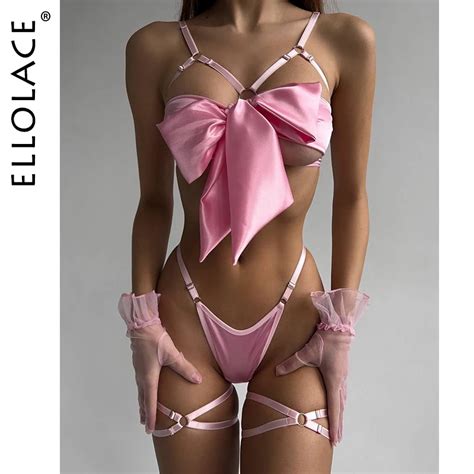 Ellolace Bowknot Dessous Offenen Bh Spitze Up Sexy Unterwäsche 3 Stück