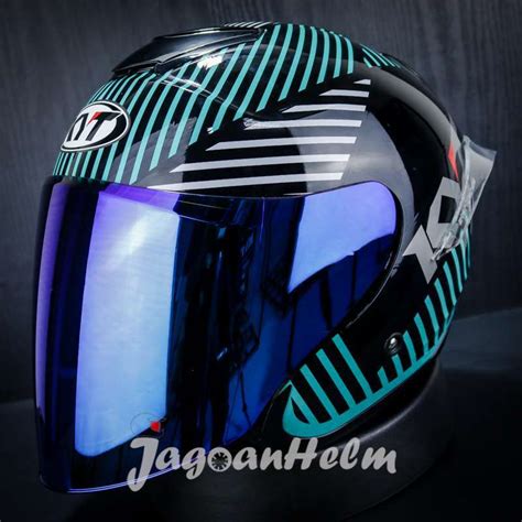 Jual Kyt Helm Kyoto R Black Green Visor Iridium Spoiler Visor