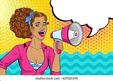 Beutiful Woman Megaphone Pop Art Retro Vector De Stock Libre De