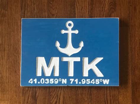 Montauk Wood Carved Sign Anchor Sign Longitude Latitude Mtk