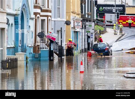 Fire Brigade Pumps Out Floodwater From Homes And Businesses After Heavy