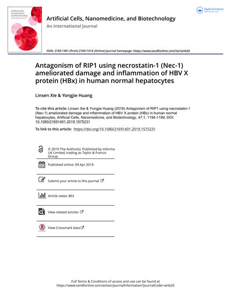 Pdf Antagonism Of Rip1 Using Necrostatin 1 Nec 1 Ameliorated Damage