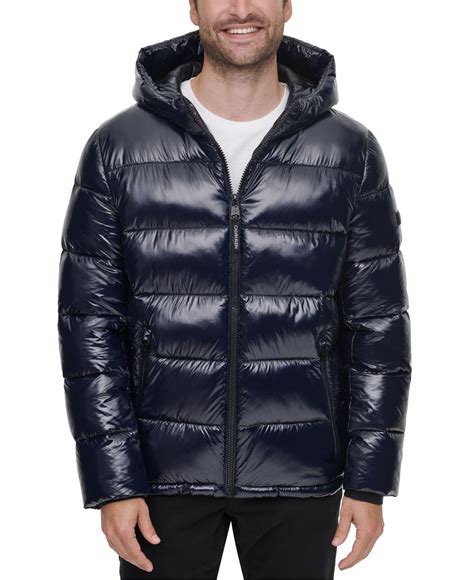 Calvin Klein Synthetic High Shine Puffer Jacket In Blue For Men Lyst