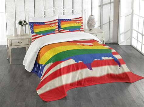 Ambesonne Pride Bedspread Set Pcs Usa Flag Gay Rights Queen