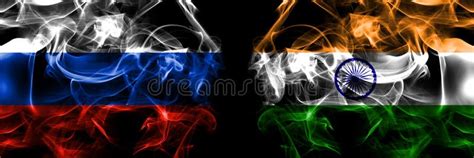 Russia Russian Vs India Flags Smoke Flag Placed Side By Side Isolated