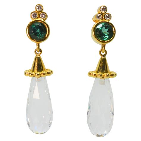 Gold Diamond Rock Crystal Drop Earrings For Sale At 1stdibs