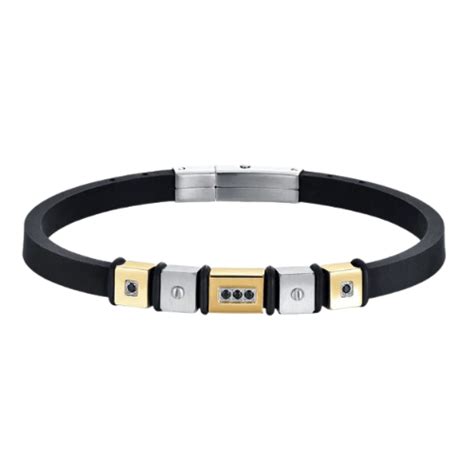 Bracciale Uomo Luca Barra In Silicone E Acciaio Con Ip Gold E Cristalli