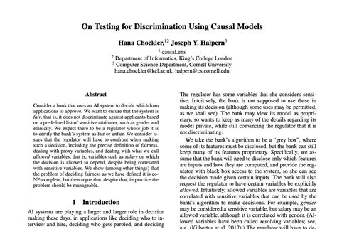 On Testing For Discrimination Using Causal Models Causalens