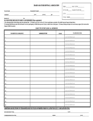 Fillable Online Idaho ASA Roster Form Boise Parks Recreation Fax