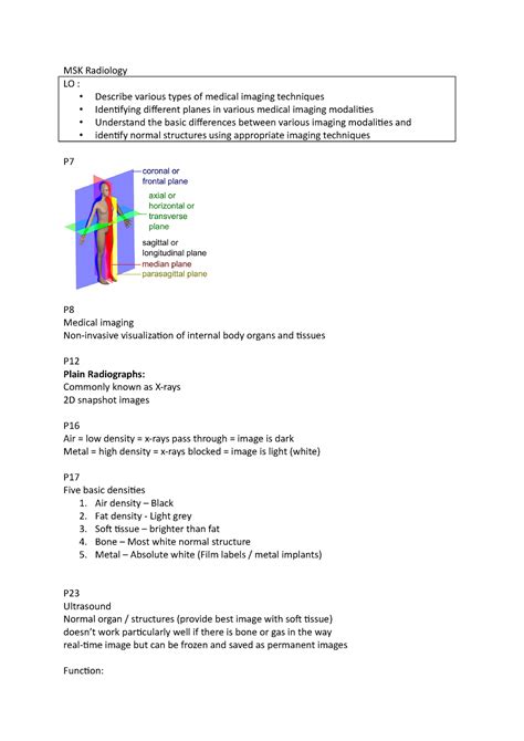 MSK Radiology UM1010 MSK Radiology LO Describe Various Types Of